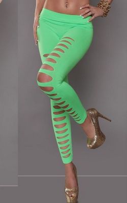 Women Fashion Solid Color Green Cut Out Punk Leggings